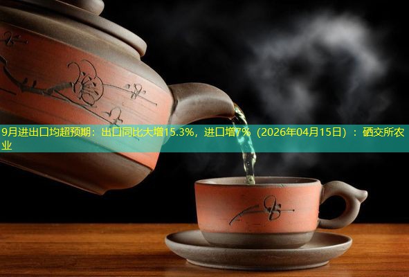 9月进出口均超预期：出口同比大增15.3%，进口增7%（2026年04月15日）